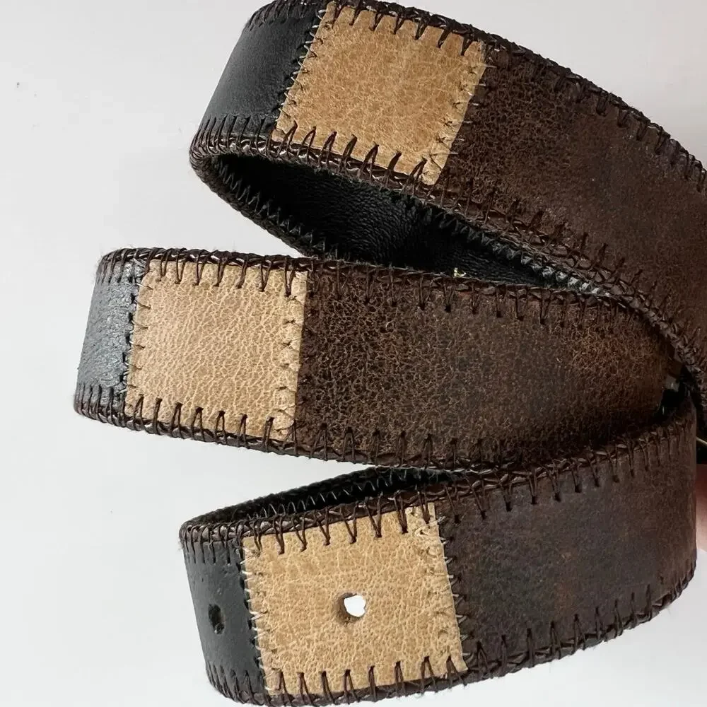 90s Patchwork Belt Brown Tan Black 1990s Vintage